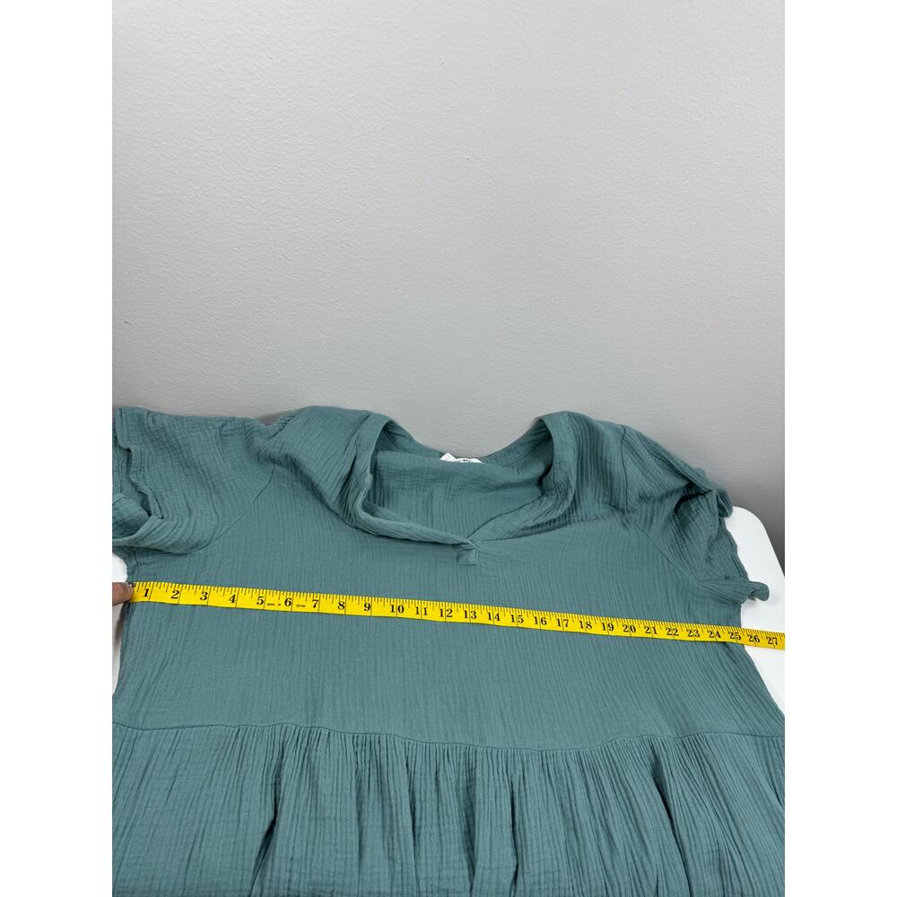 Lucky Brand Women's Dress Blue Green Tiered Short Midi Cotton Gauze Pockets 1X - Picture 10 of 11